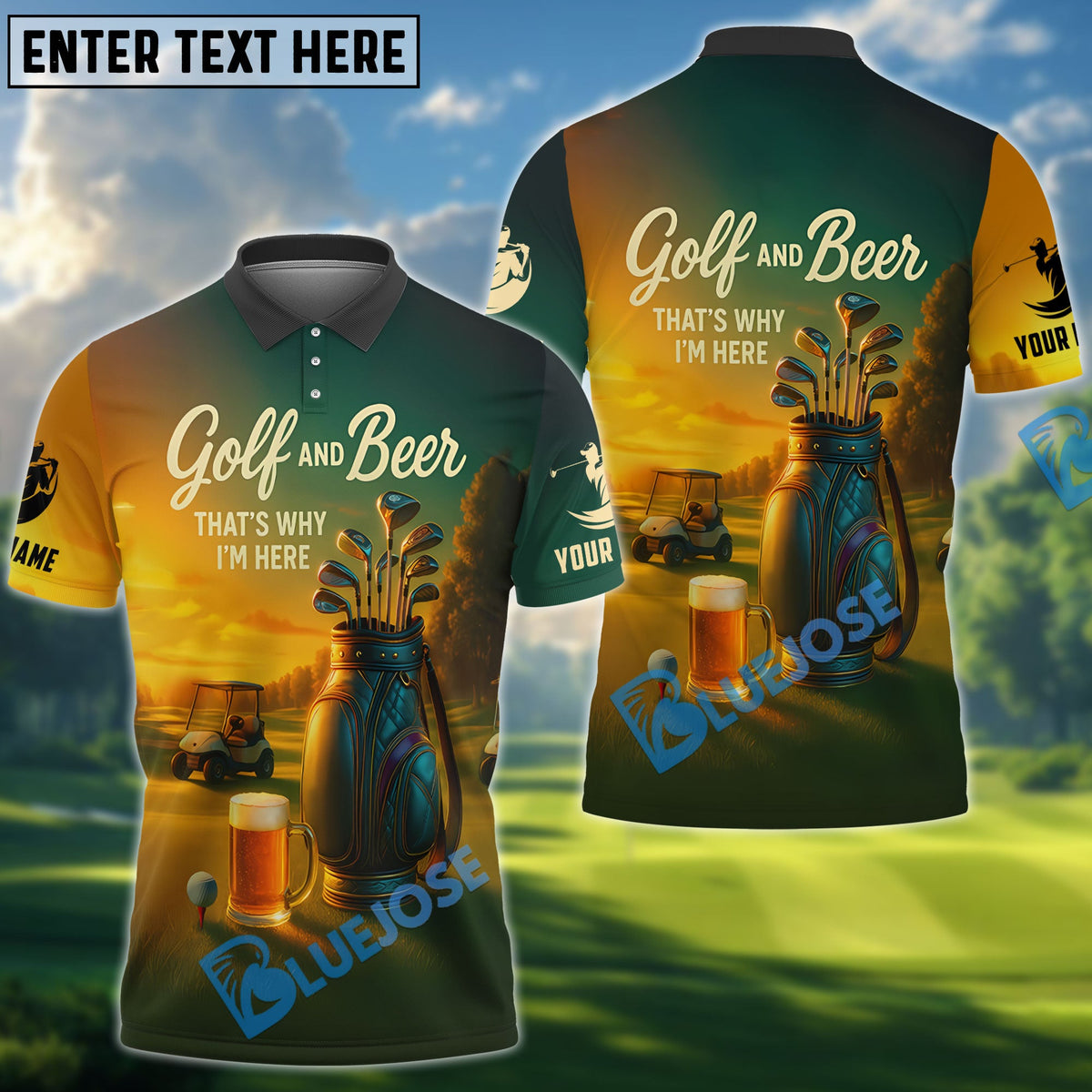 BlueJose Golf and Beer That's Why I'm Here Funny Golf Polo Shirt, Custom Name & Team Name 3D Shirts