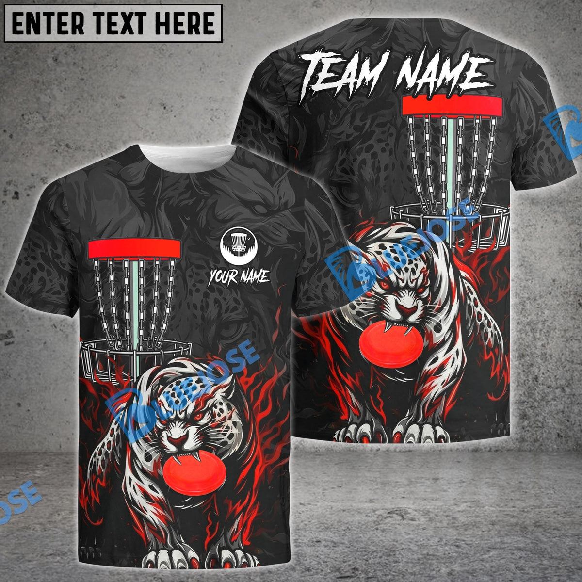 BlueJose Blazing Leopard Strike Disc Golf Polo Personalized Name, Team Name 3D Shirt (4 Colors)