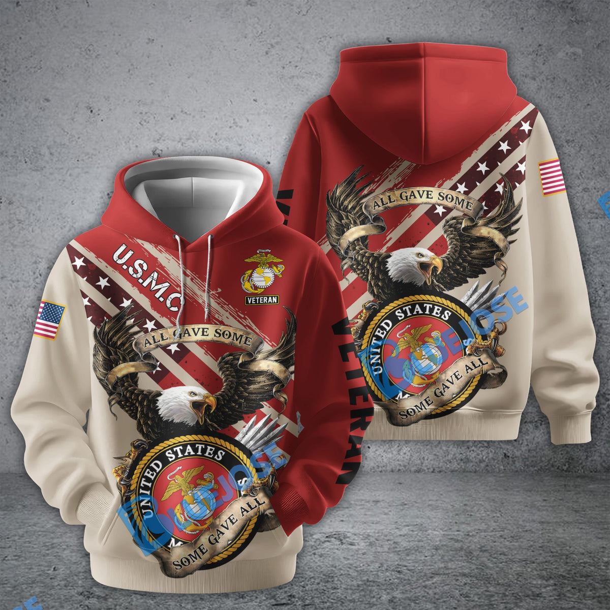 BJ Premium Proudly Served Multiservice US Veteran Zip Hoodie