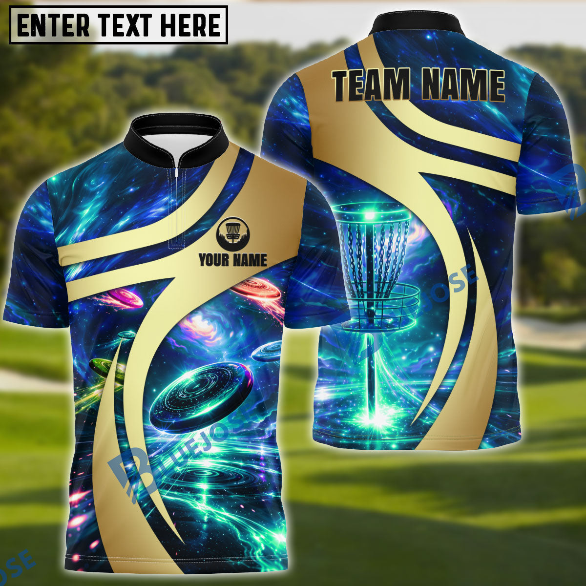 BlueJose Galaxy Disc Golf Polo Personalized Name, Team Name 3D Shirt (4 Colors)