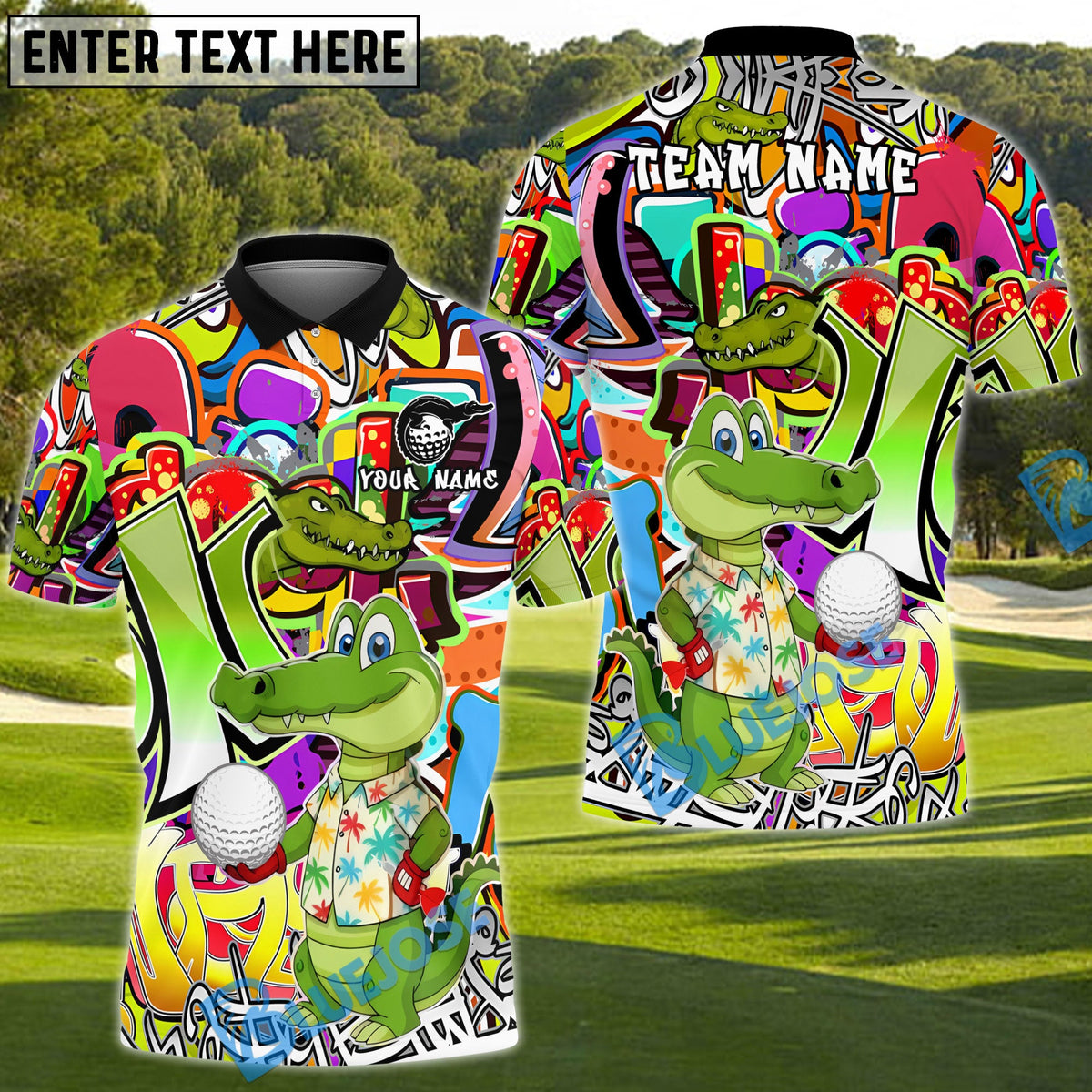 BlueJose Golf Crocodile Cartoon Custom Name & Team Name 3D Shirts