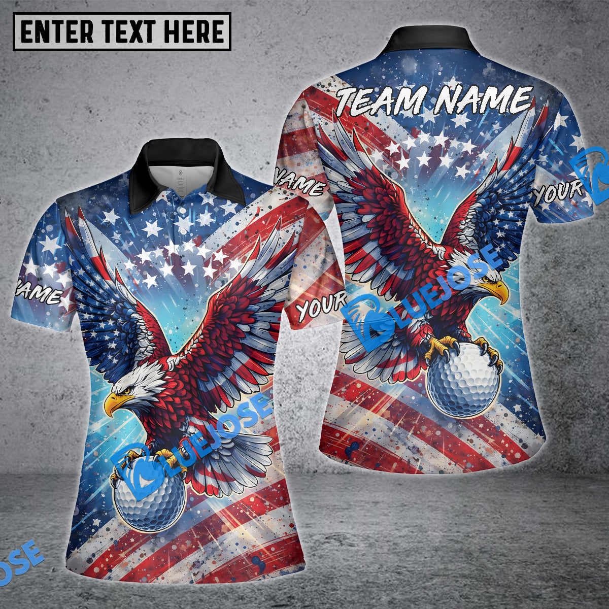 BlueJose American Thunder Eagle Golf Polo Customized Name, Team Name Shirts