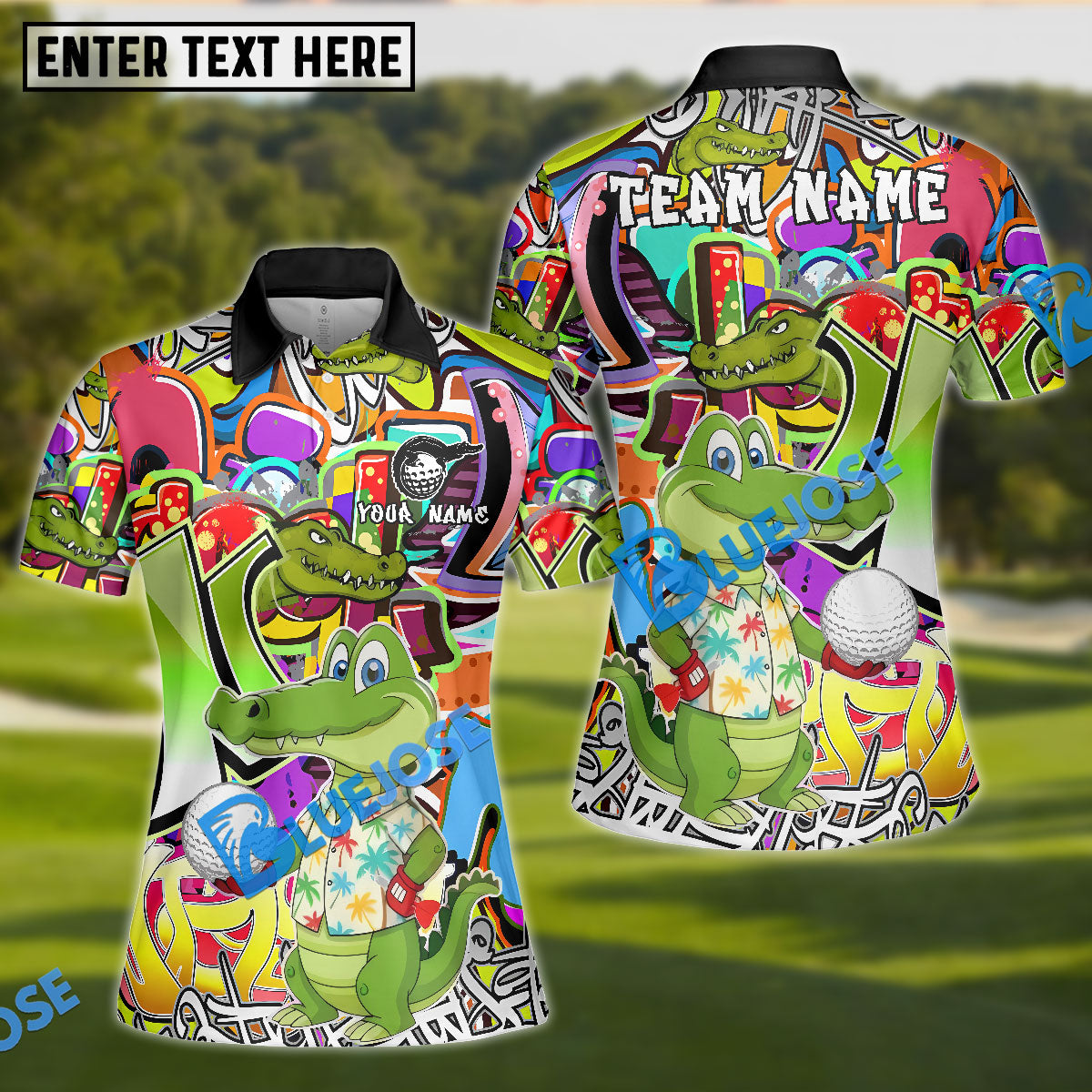 BlueJose Golf Crocodile Cartoon Custom Name & Team Name 3D Shirts