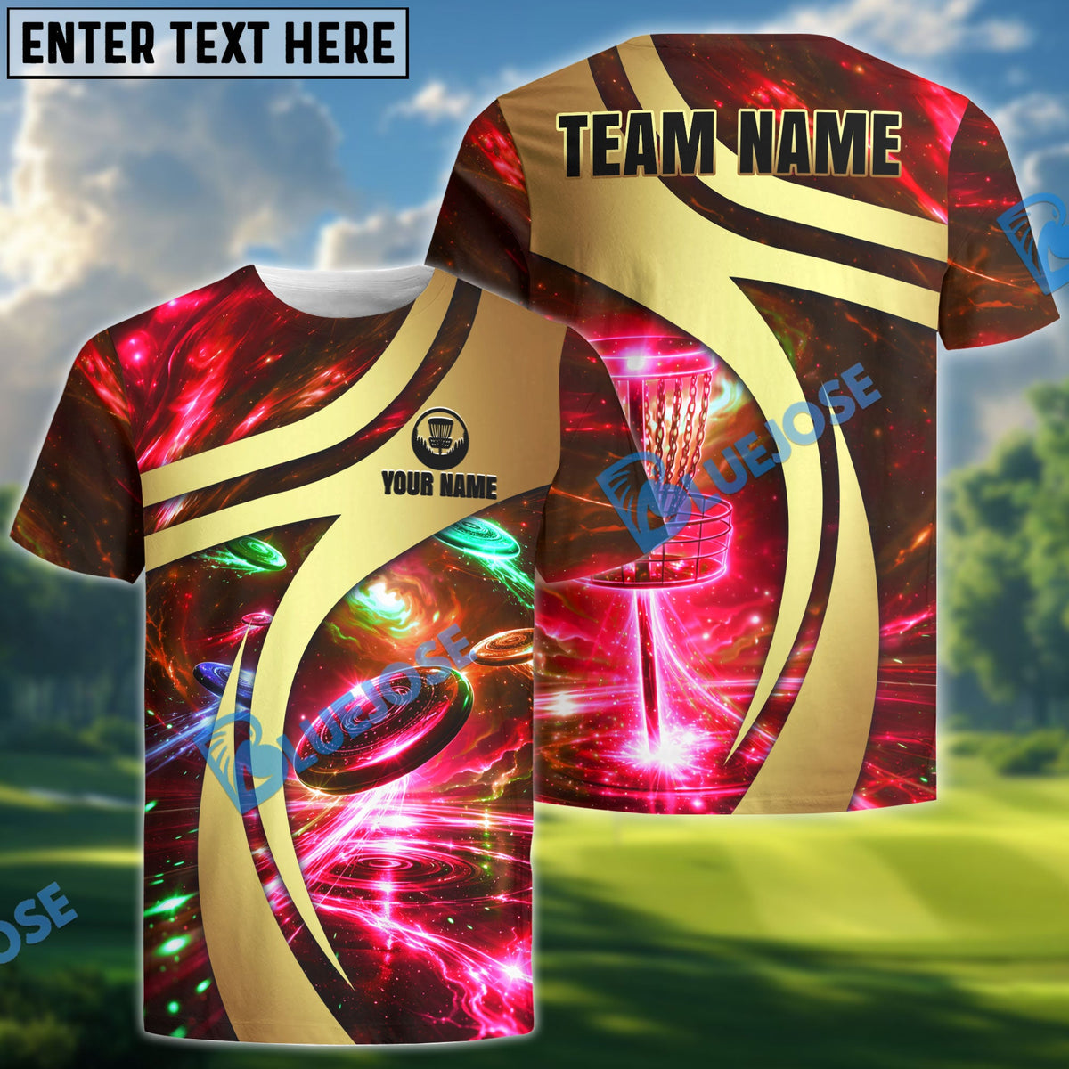 BlueJose Galaxy Disc Golf Polo Personalized Name, Team Name 3D Shirt (4 Colors)