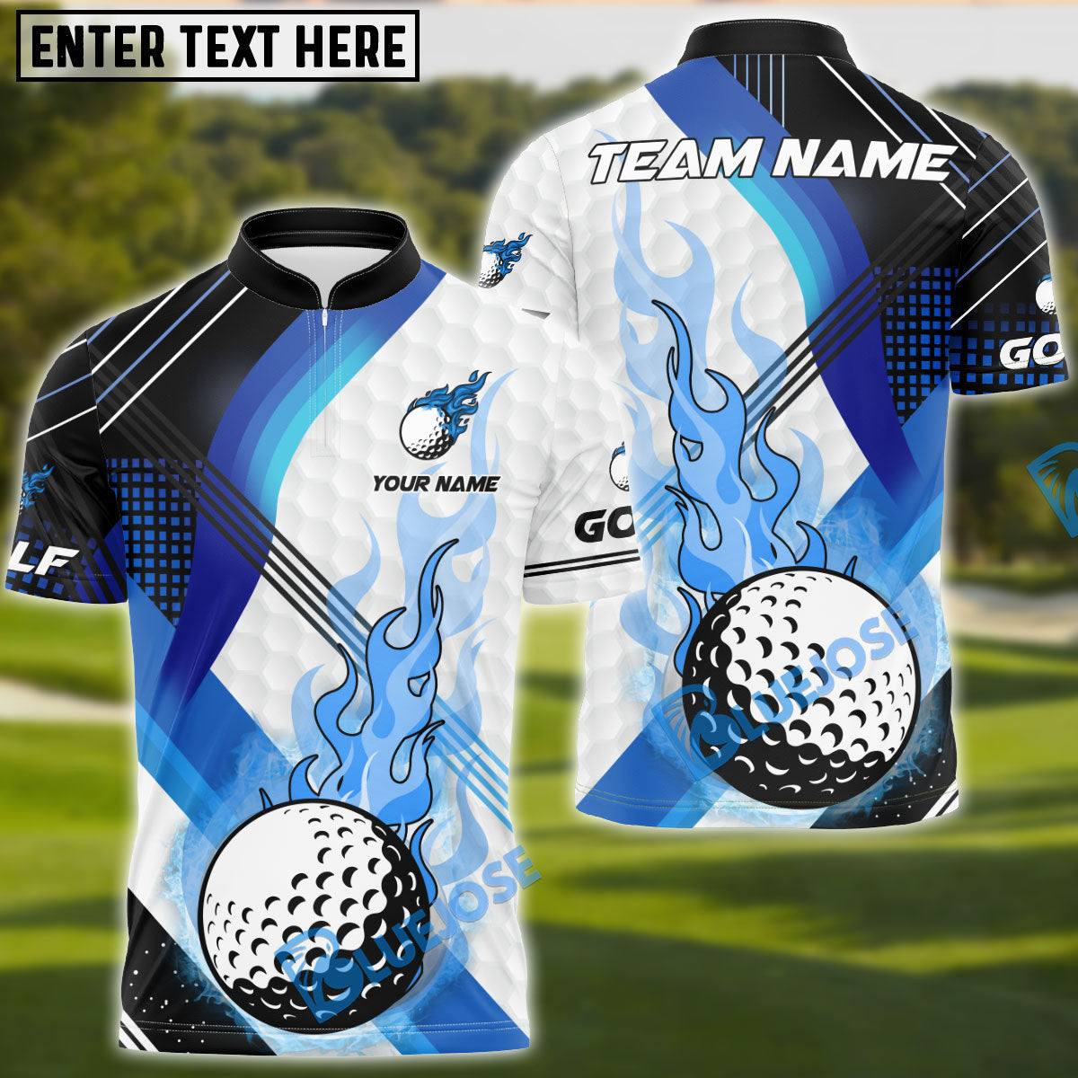 BlueJose Golf Fire Inside Out Customized Name, Team Name 3D Shirts (4 Colors)