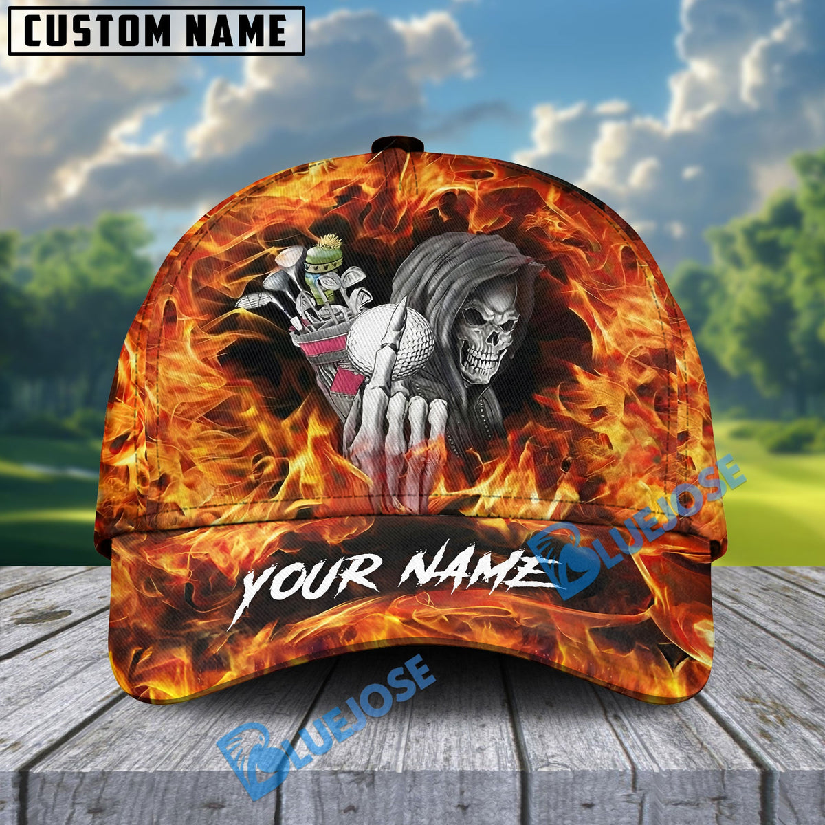 BlueJose Skull Golf Cap, Personalized Name Pattern 3D Classic Cap