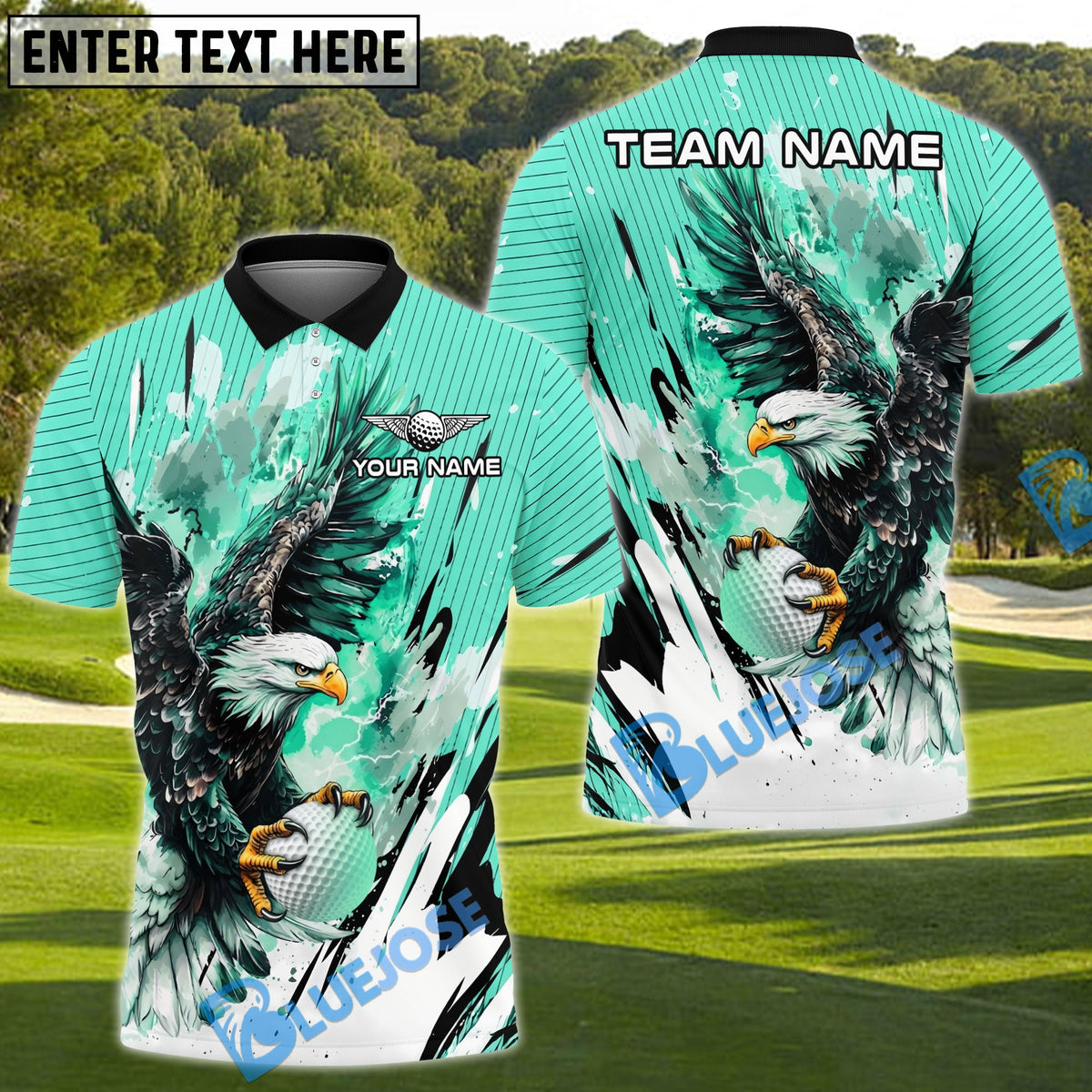 BlueJose Golf Ice Glare Eagle Design Personalized Name, Team Name 3D Shirt (5 Colors)