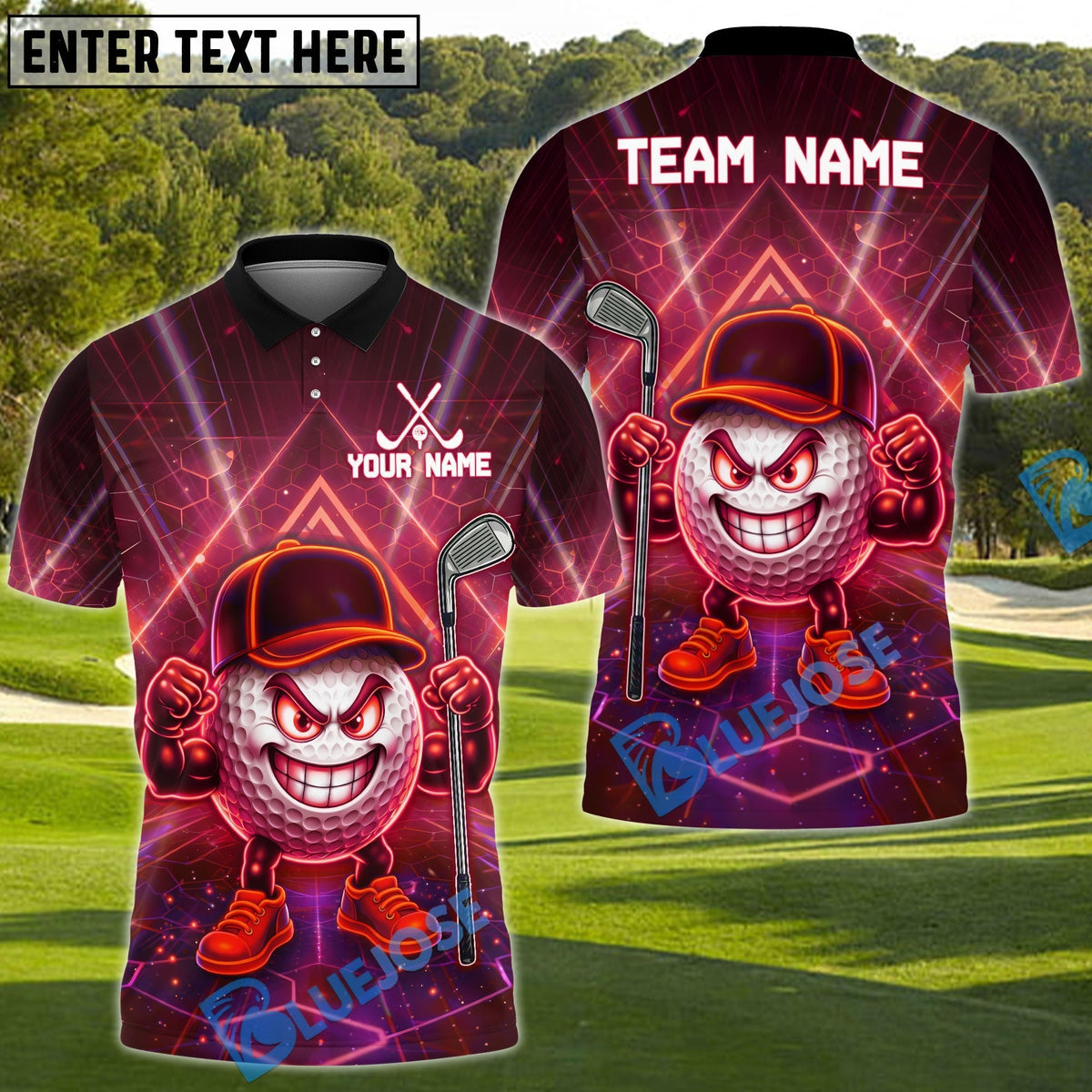 BlueJose Neon Swing Golf Polo Customized Name, Team Name 3D Shirts (4 Colors)