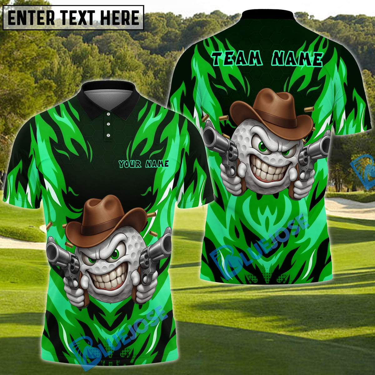 BlueJose Savage Cowboy Golf Polo Shirt, Customized Name & Team Name 3D Shirts (4 Colors)