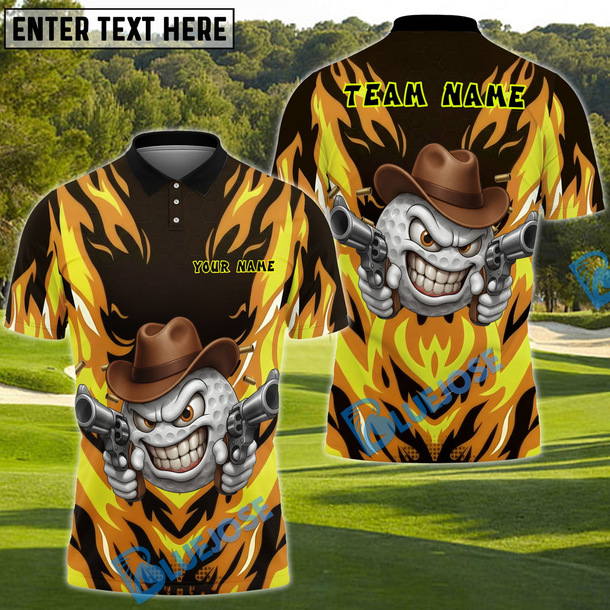 BlueJose Savage Cowboy Golf Polo Shirt, Customized Name & Team Name 3D Shirts (4 Colors)