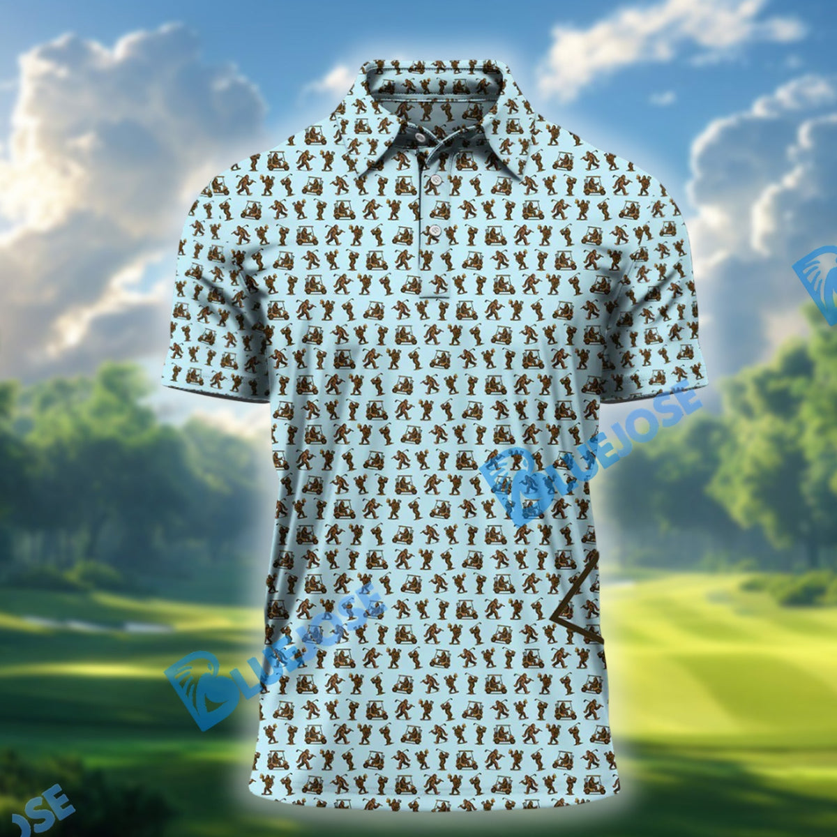 BlueJose Crazy Golf Pattern Shirt, Bigfoot Golf Shirt For Men, Golf Gift For Golfer
