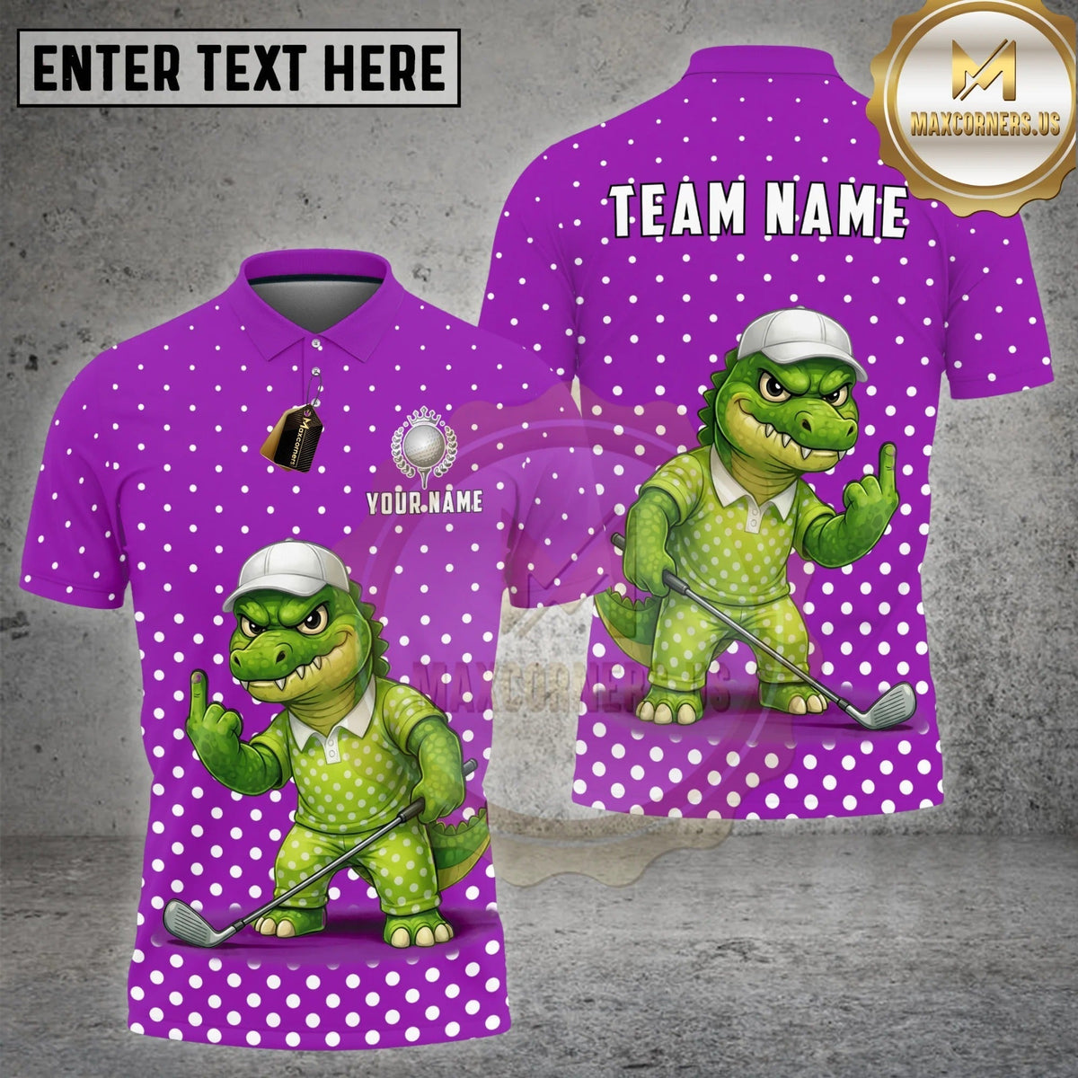 BlueJose Golf Funny Alligator Polka Dot Cartoon Personalized Name, Team Name 3D Shirt (4 Colors)