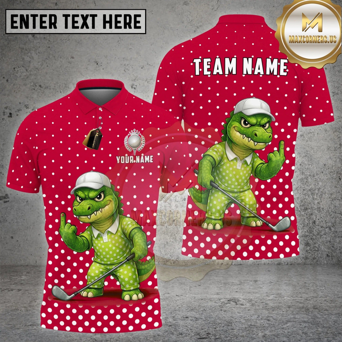 BlueJose Golf Funny Alligator Polka Dot Cartoon Personalized Name, Team Name 3D Shirt (4 Colors)