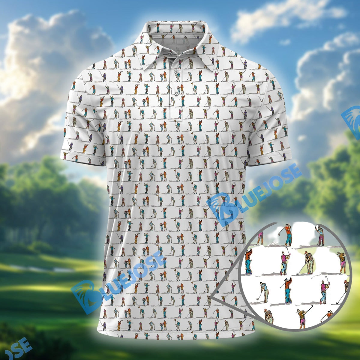 BlueJose Golf Swing Motion Shirt, Pattern Golf Polos, Golf Gift For Men's, Funny Golf Shirts