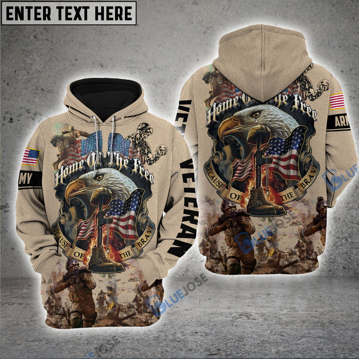 BJ Premium Home Of The Free US Veteran Zip Hoodie