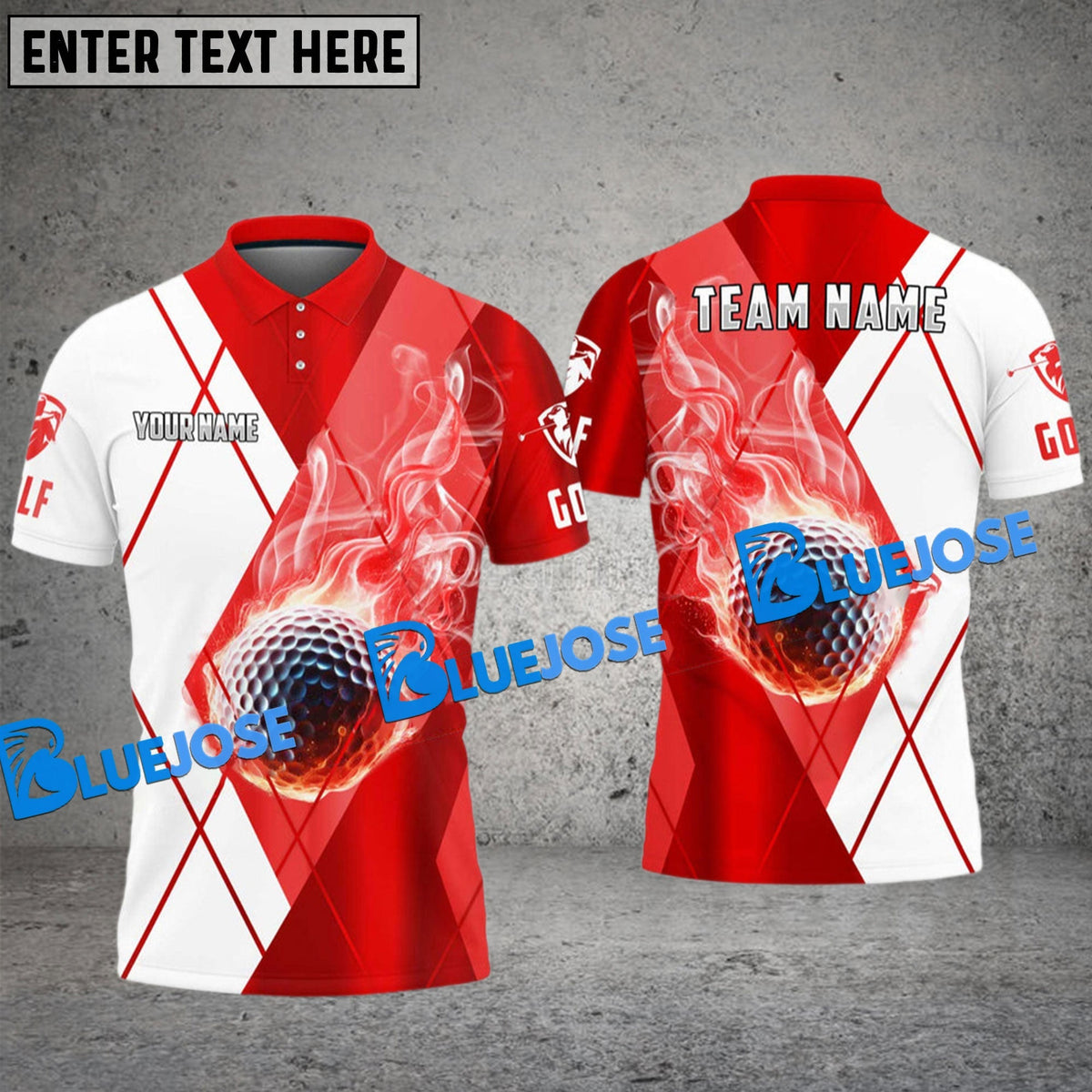 BlueJose Golf Fire Smoke Bling Customized Name, Team Name 3D Shirts (6 Colors)