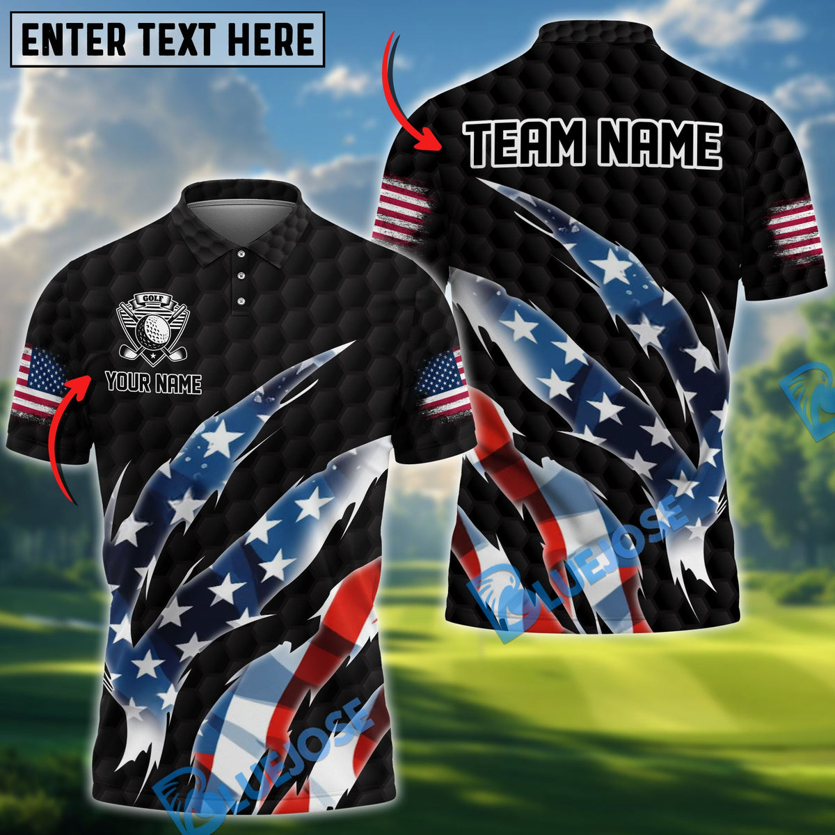 BlueJose Golf US Flag Crack Multicolor 3D Shirts (2 Colors)