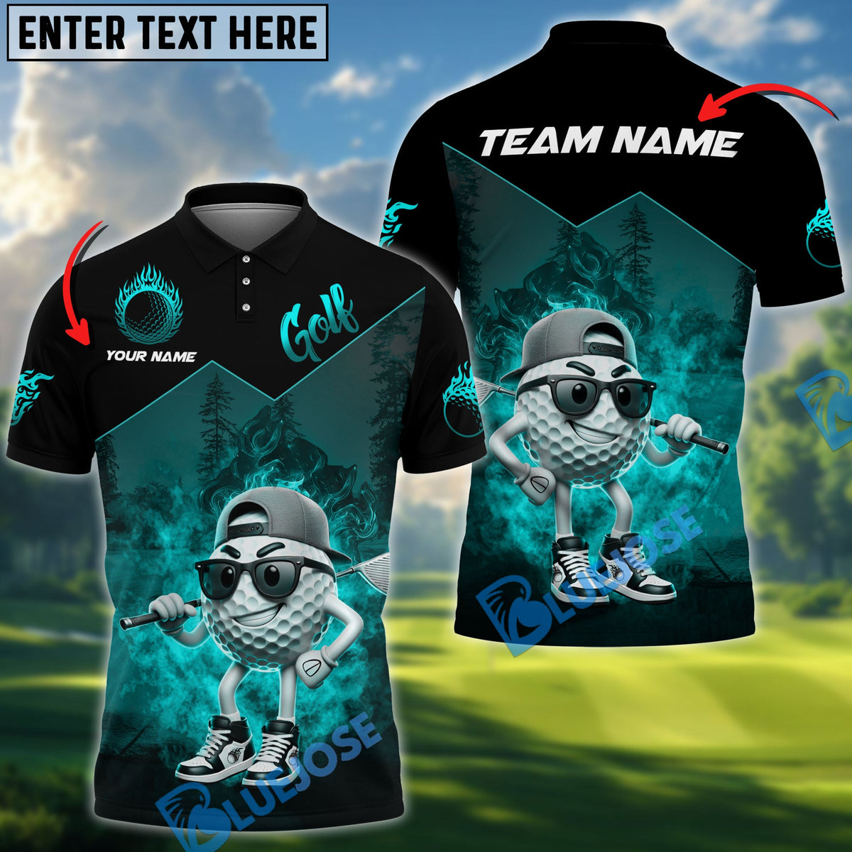 BlueJose Golf Funny Ball Multicolor Customized Name, Team Name 3D Shirts (4 Colors)