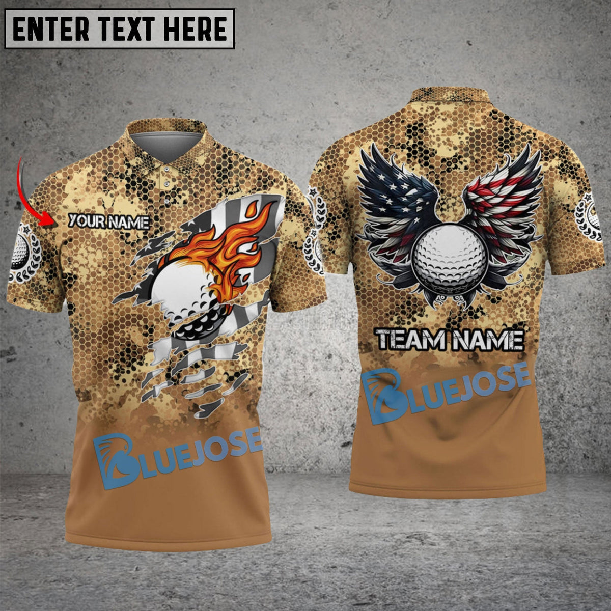 BlueJose Golf Golf Premium Eagle US Camo Pattern Customized Name, Team Name 3D Shirts (4 Colors)