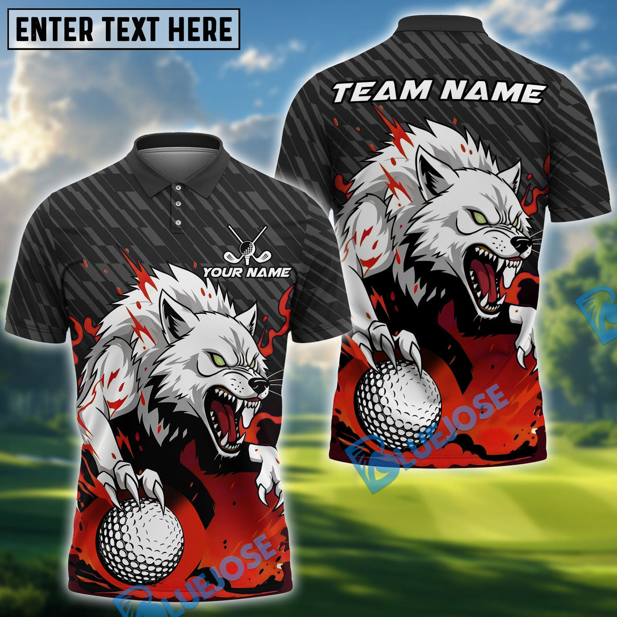 BlueJose Golf Fierce Wolf Design Personalized Name, Team Name 3D Shirt (4 Colors)
