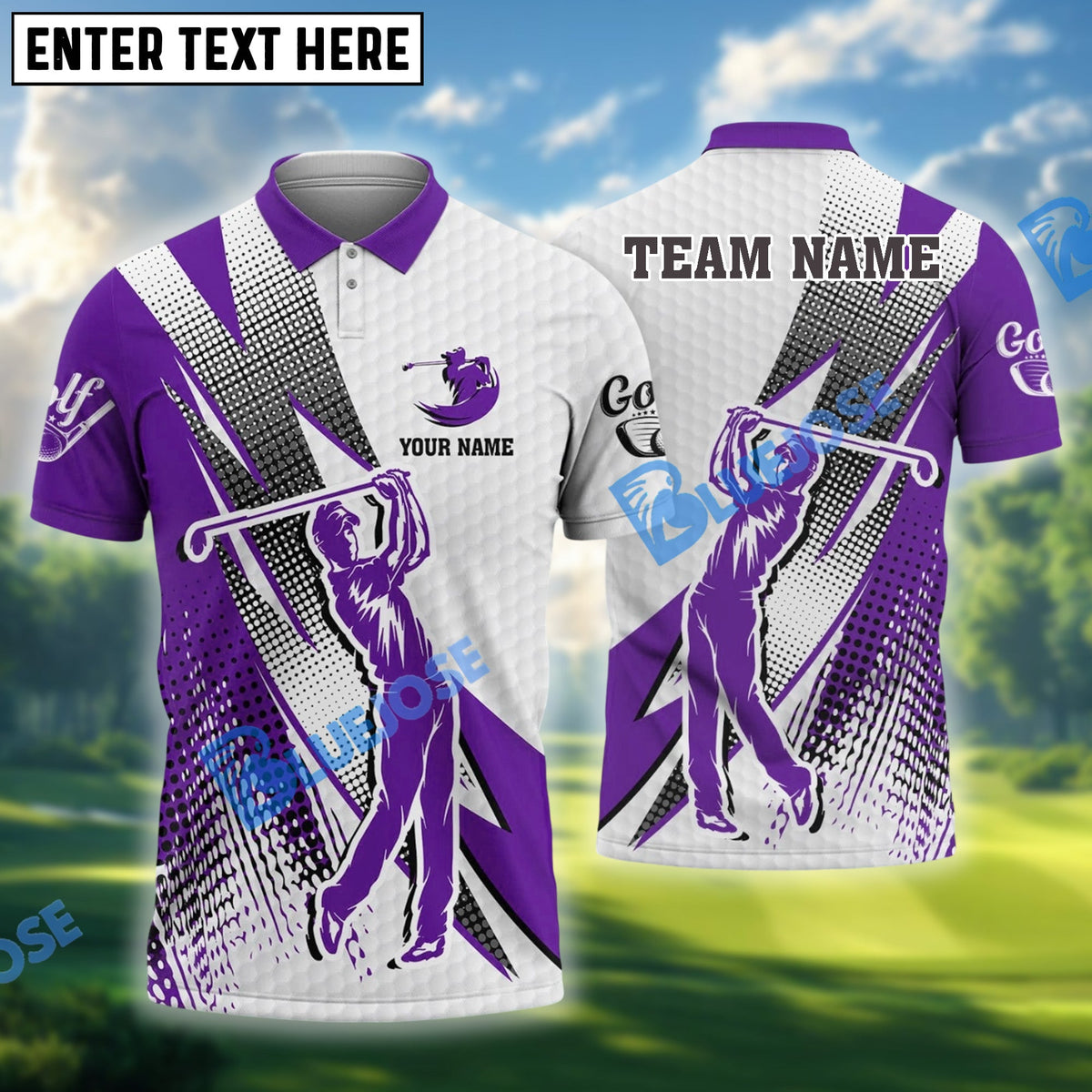 BlueJose Golf Lightning Strike Polo Shirt Customized Name, Team Name 3D Shirts (4 Colors)