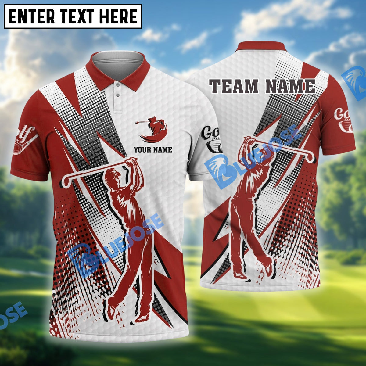 BlueJose Golf Lightning Strike Polo Shirt Customized Name, Team Name 3D Shirts (4 Colors)