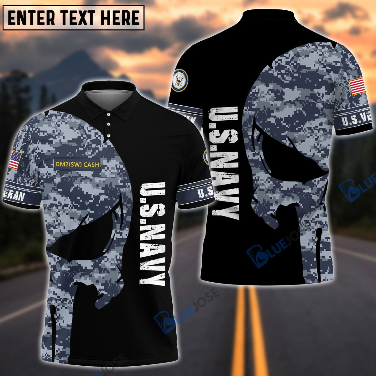 BJ Premium Veteran U.S Navy 2 3D Polo All Over Printed