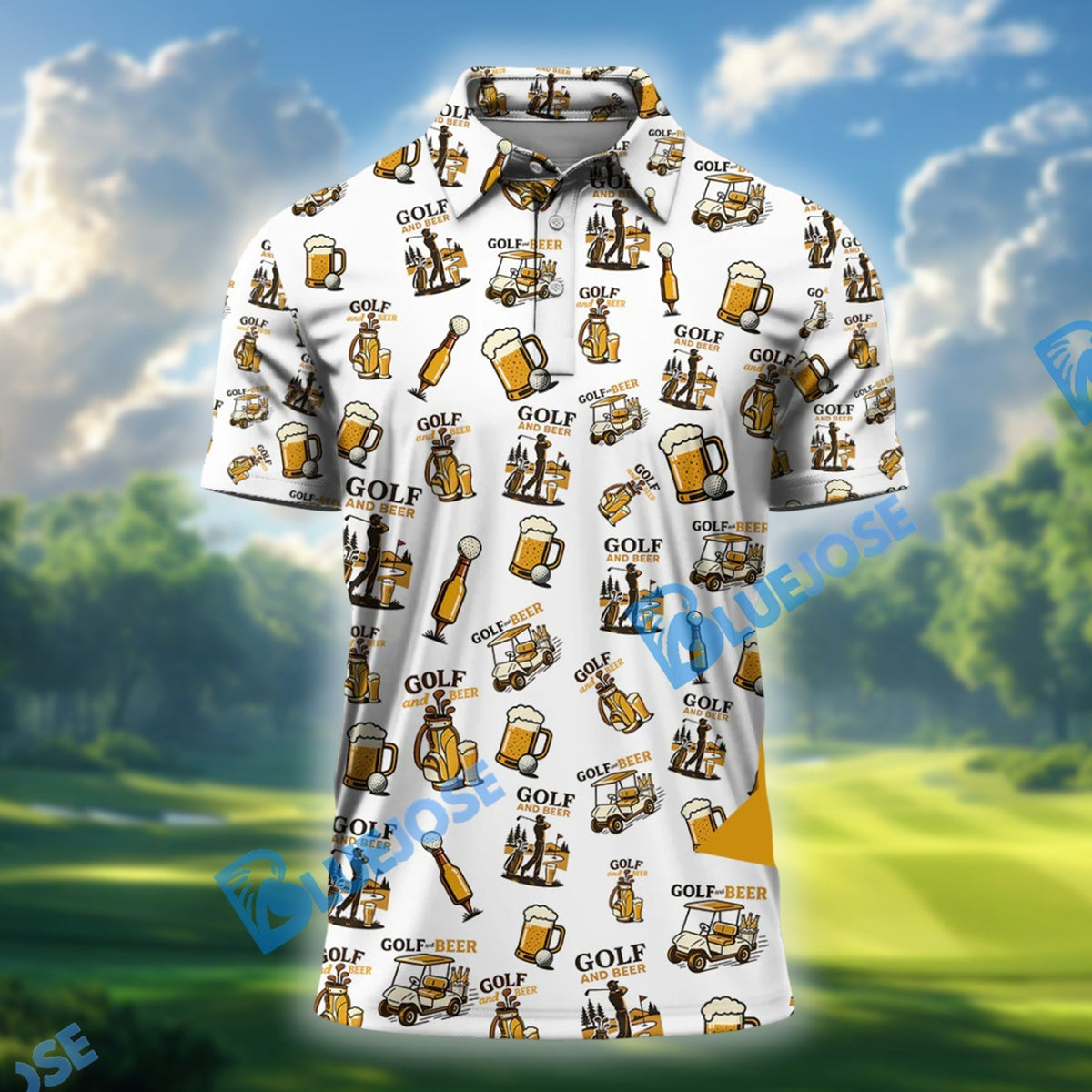 BlueJose Pattern Golf And Beer Polos, Funny Golf Shirt, Crazy Golf Shirts For Men's