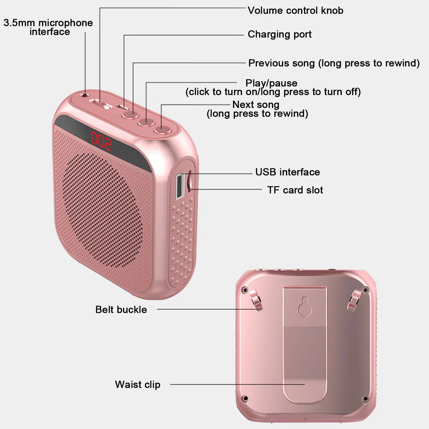 Loud Sound Megaphone Bullhorn Audio Amplifier Loudspeaker System Speaker Amplified USB Voice Microphone Megafon Teachers Speech
