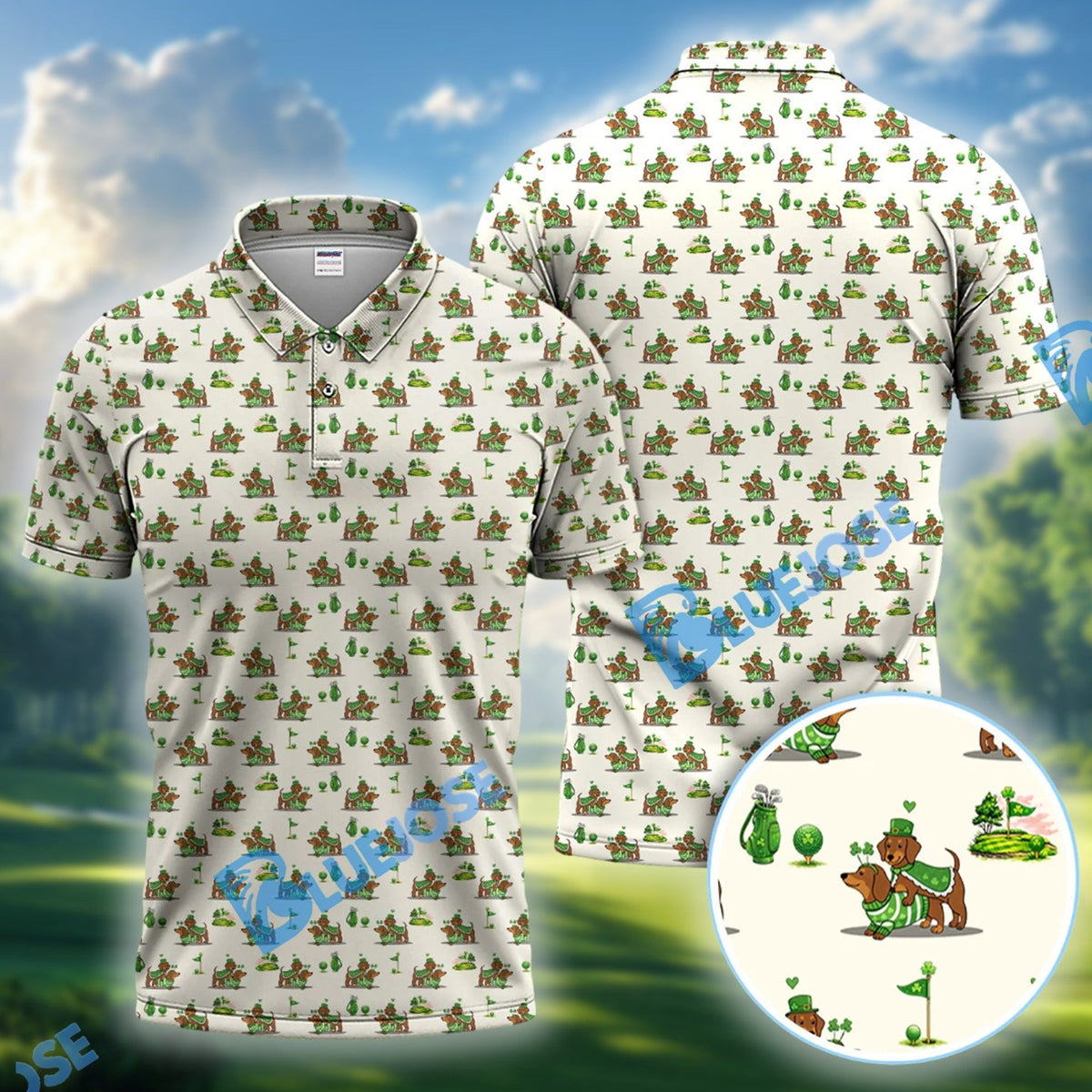 BlueJose St Patrick‚Äö√Ñ√∂‚àö√ë‚àö¬•s Day Dachshund Patrick Golf Shirt, Wiener Dog Golf Polos For Men, Golf Gift For Golfer