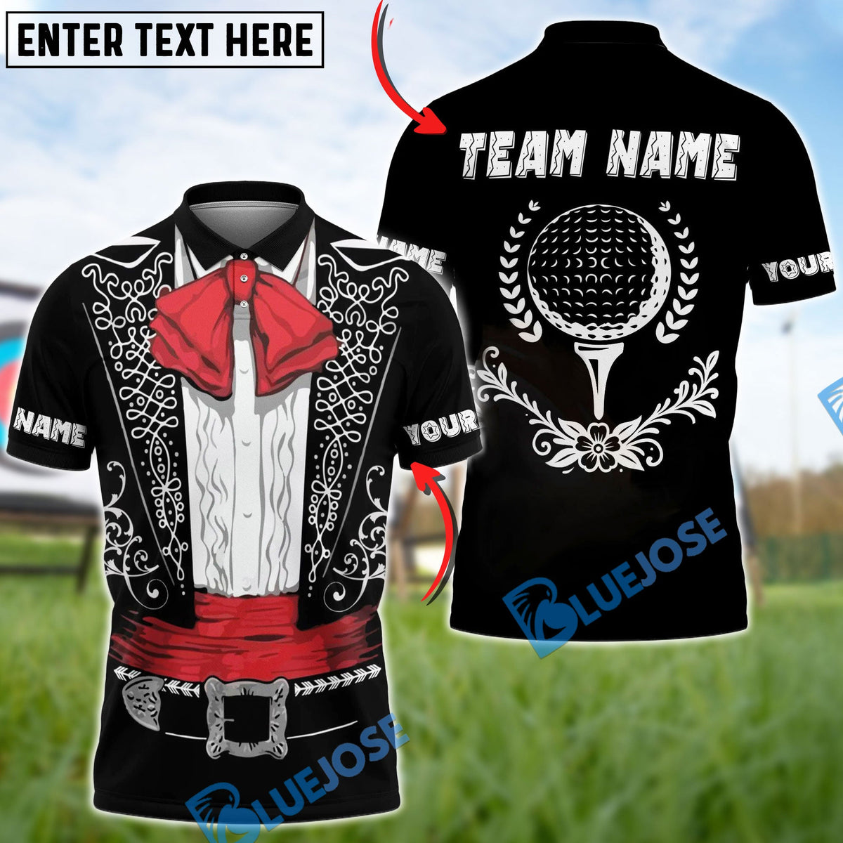 BlueJose Golf Mexican Suit Golfer Polo Shirt Custom Name & Team Name 3D Shirts