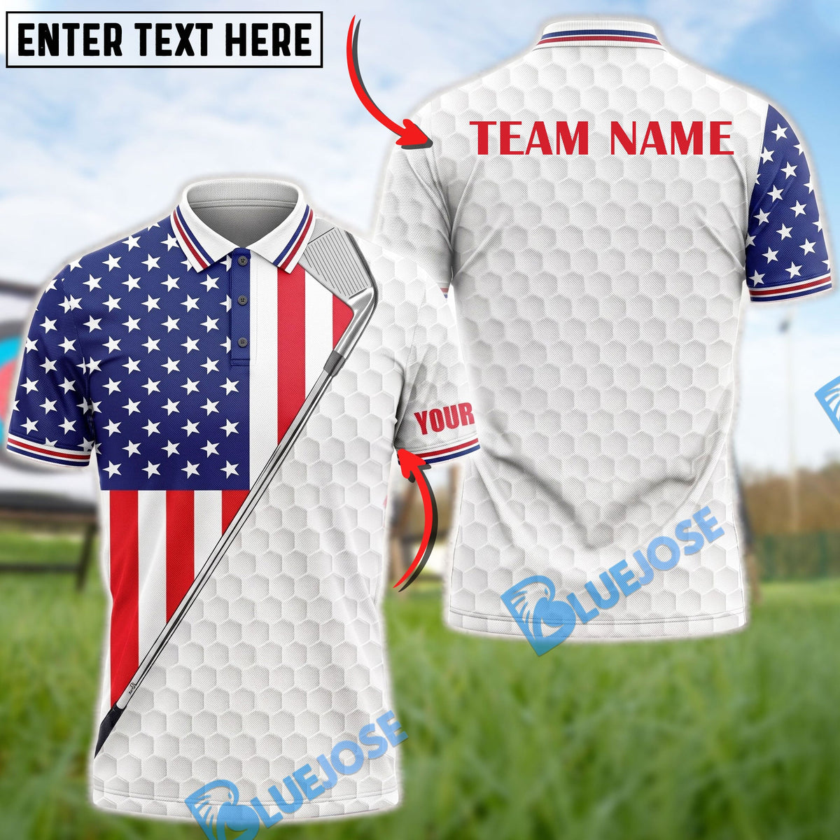 BlueJose Golf Patriotic Golfer Customized Name, Team Name 3D Shirt