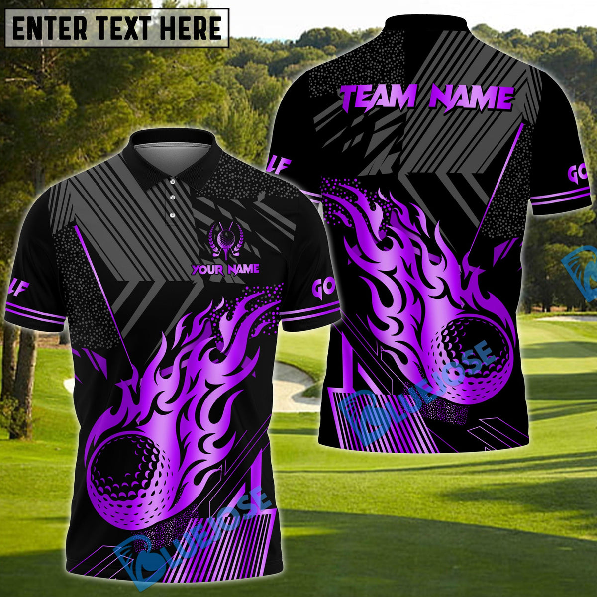 BlueJose Golf Black Gold Flaming Personalized Name, Team Name 3D Shirt (6 Colors)