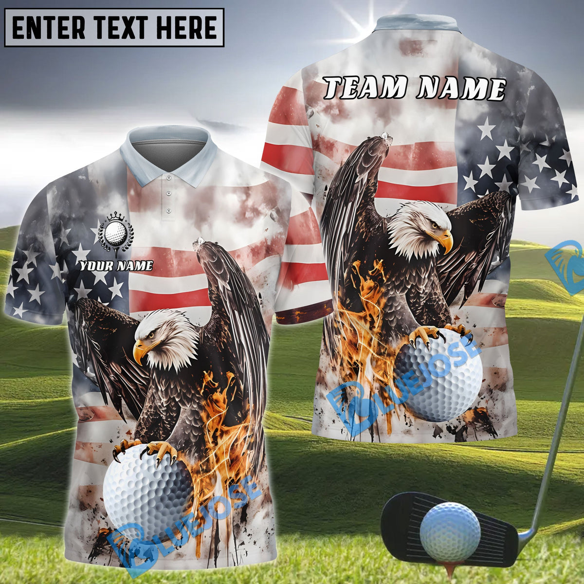 BlueJose Golf Vintage US Flag Eagle Patriotic Customized Name, Team Name 3D Shirt