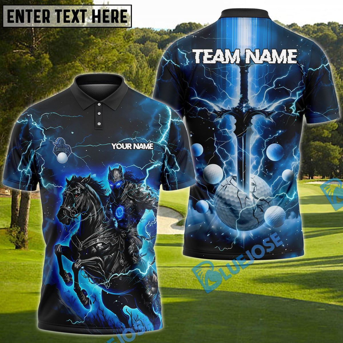 BlueJose Golf Fantasy Knight Thunder Lightning Pattern Personalized Name, Team Name 3D Shirt (6 Colors)