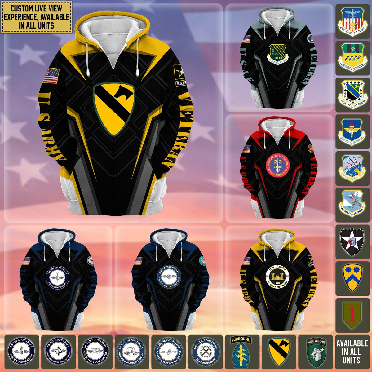 BJ Premium Custom Unit US Veteran Zip Hoodie