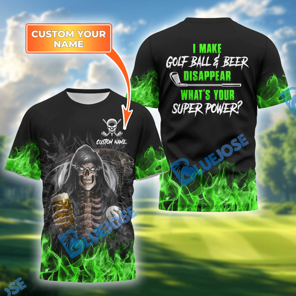 BlueJose I Make Golf Ball And Beer Skull Golf Polo Shirt, Customized Name & Team Name 3D Shirts (4 Colors)