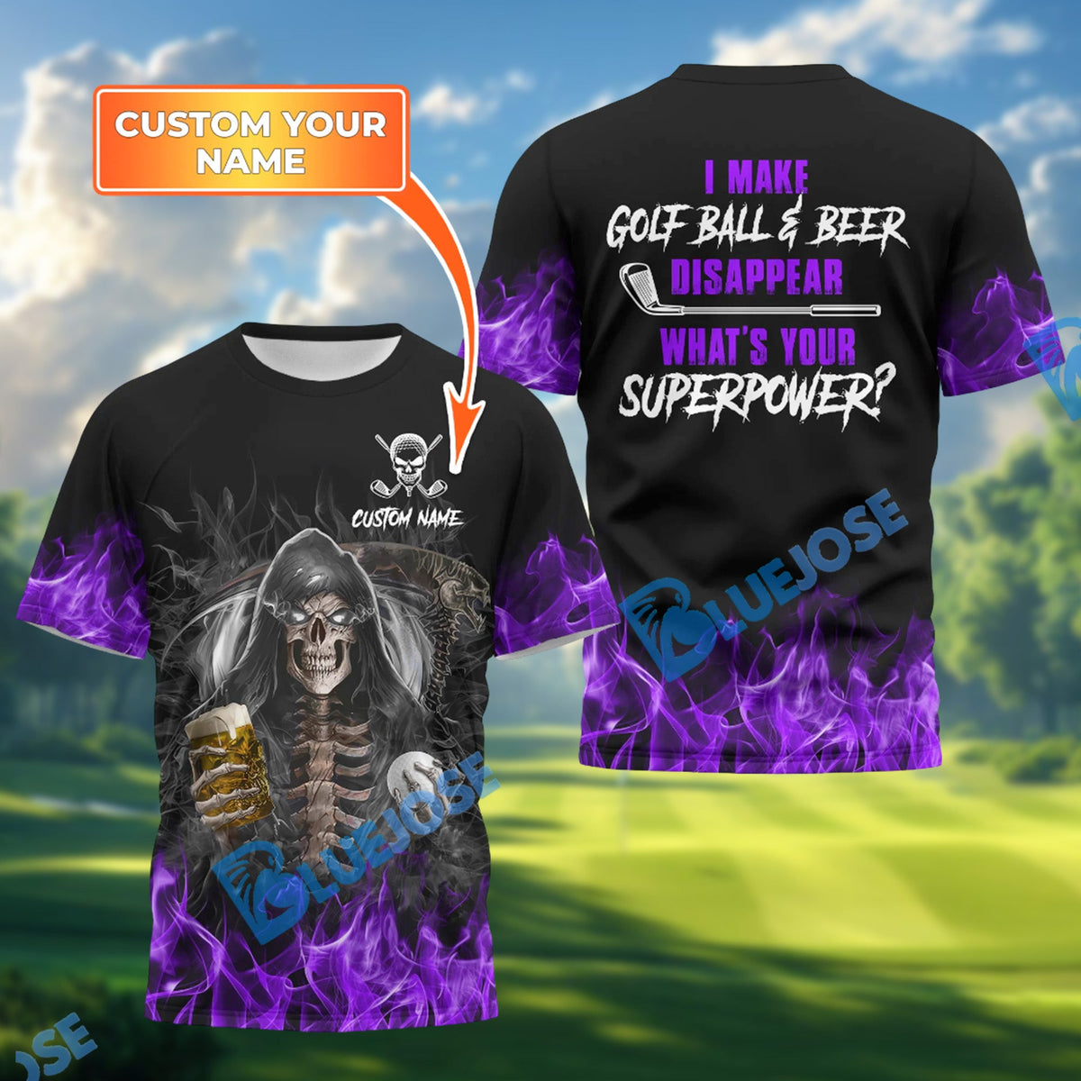 BlueJose I Make Golf Ball And Beer Skull Golf Polo Shirt, Customized Name & Team Name 3D Shirts (4 Colors)