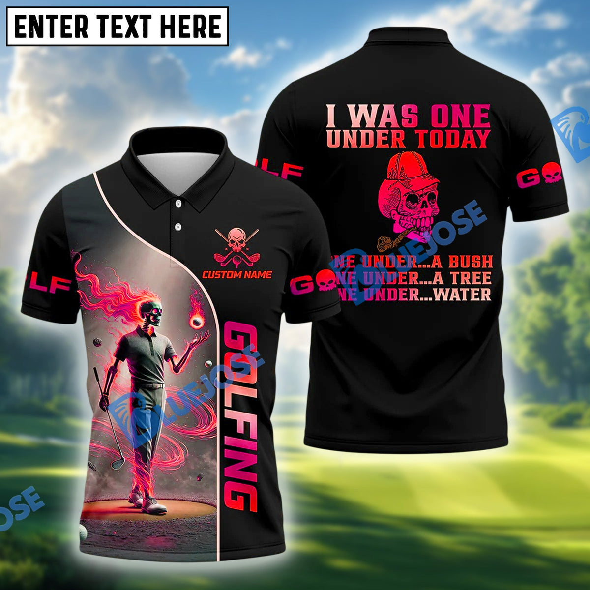 BlueJose I Was One Under Today Funny Skull Golf Shirt Customized Name, Team Name 3D Shirts (4 Colors)