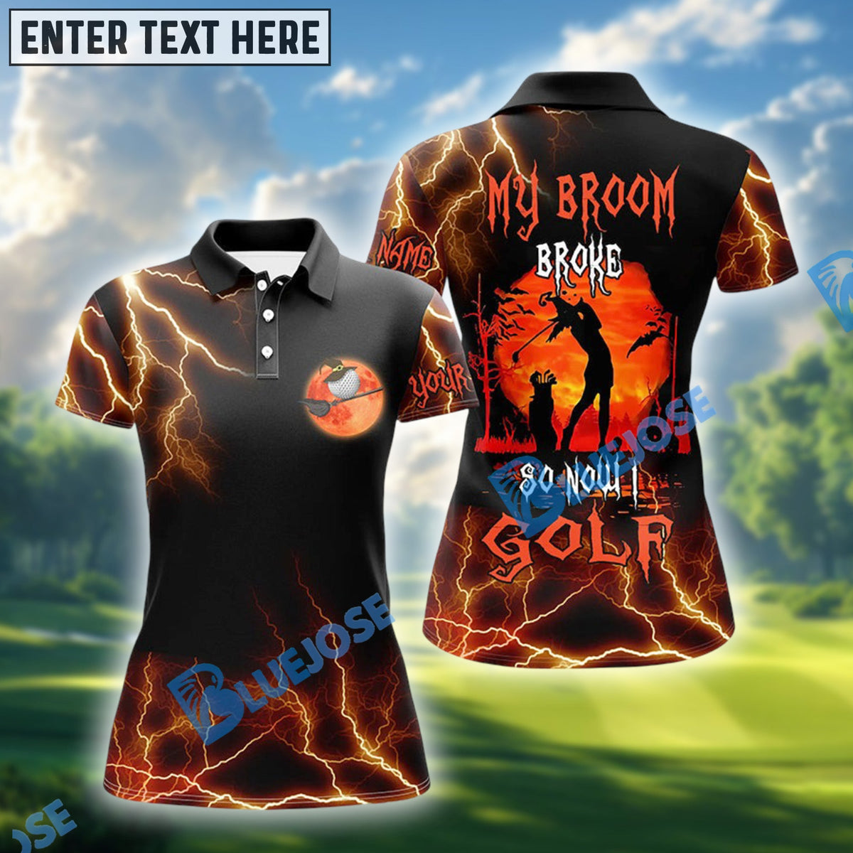 BlueJose My Broom Broke So Now I Golf Funny Halloween Golf Polos, Women‚Äö√Ñ√¥s Golf Shirt, Golf Shirts For Ladies