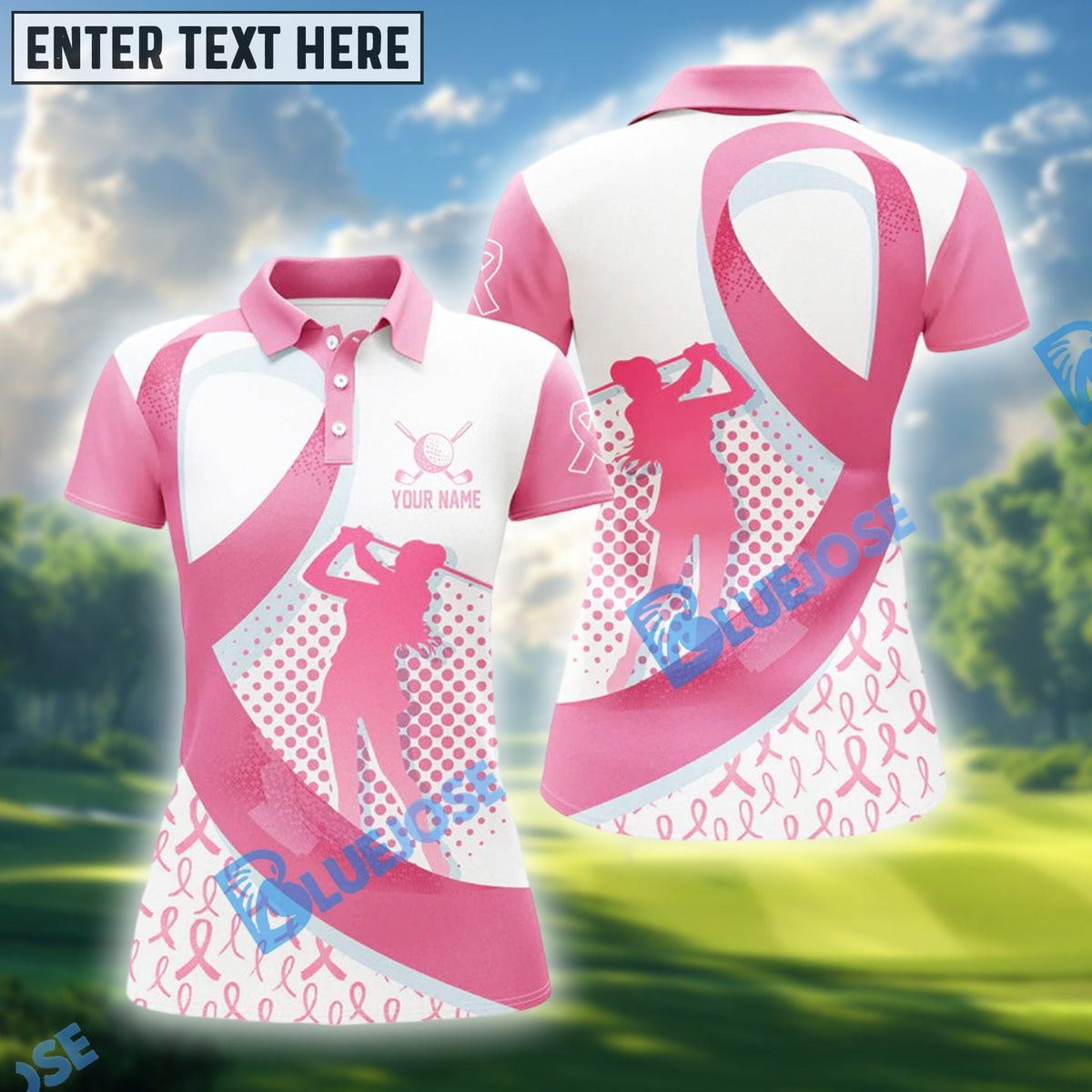 BlueJose Breast Cancer Awareness Golf Polo Shirt with Pink Ribbon, Women‚Äö√Ñ√¥s Golf Shirt, Golf Shirts For Ladies