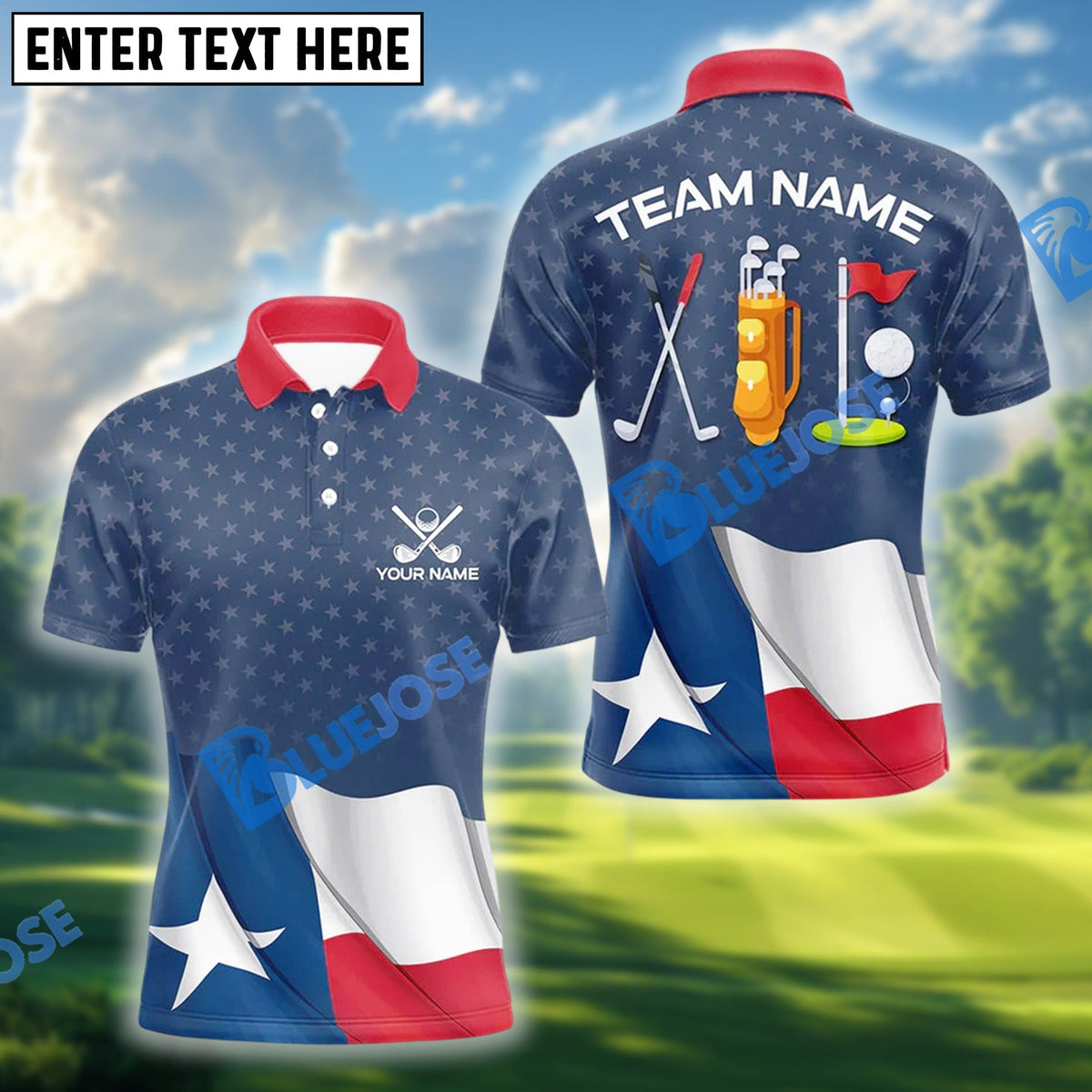 BlueJose Golf Texas Flag Polo Shirt, Custom Name & Team Name 3D Shirts