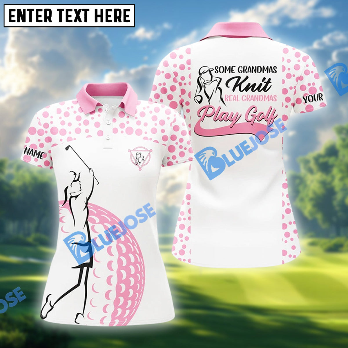 BlueJose Grandma Knit Golf Polo Shirt, Custom Name & Team Name 3D Shirt