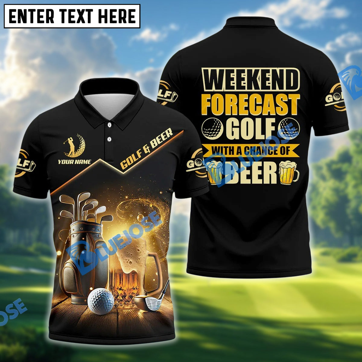 BlueJose Golf And Beer Funny Golf Polo Shirt Custom Name, Team Name 3D Shirts